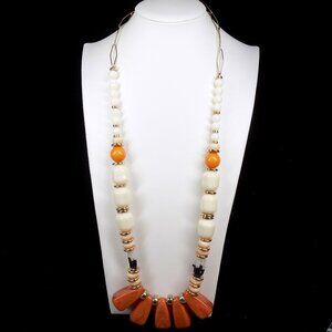 Anthropologie Necklace Bauble Bijous Orange Cream Ivory Gold-tone 32" Long
